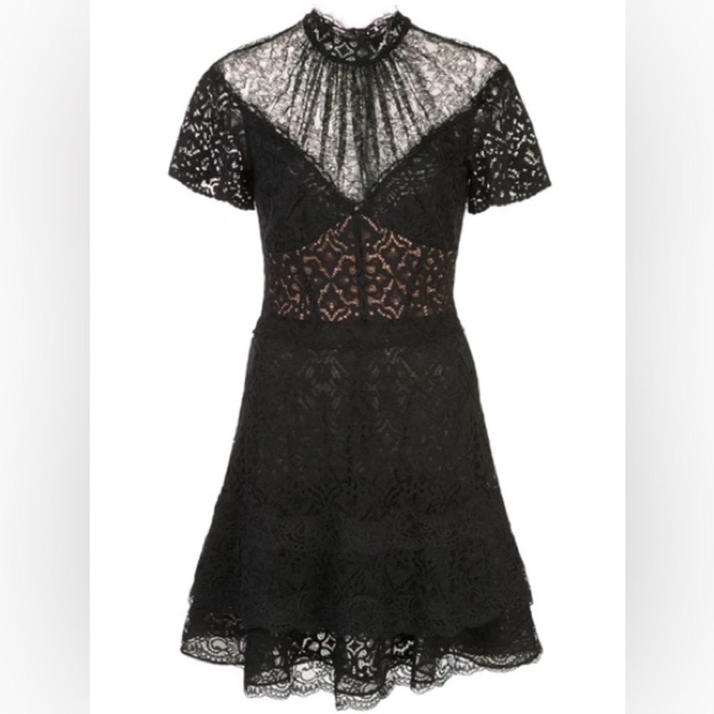 Jonathan Simkhai Designer Corded Lace Mini Ruffle A-Line Dress Gothic Chic pinup